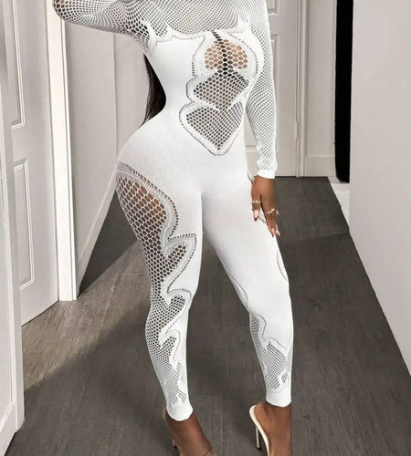 (Free Shipping)(Tariffs included in price)Autumn Fall Women Clothing Long Sleeve Hollow Out See Through Fitness Jumpsuit