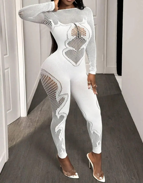 Load image into Gallery viewer, (Free Shipping)(Tariffs included in price)Autumn Fall Women Clothing Long Sleeve Hollow Out See Through Fitness Jumpsuit
