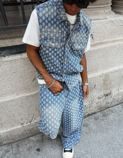 Load image into Gallery viewer, (Free Shipping)(Tariffs included in price)Autumn Winter Oversized 2-Piece Sleeveless Denim Jacket Baggy Trousers Streetwear Style Mid-Waist Breathable Washable Woven
