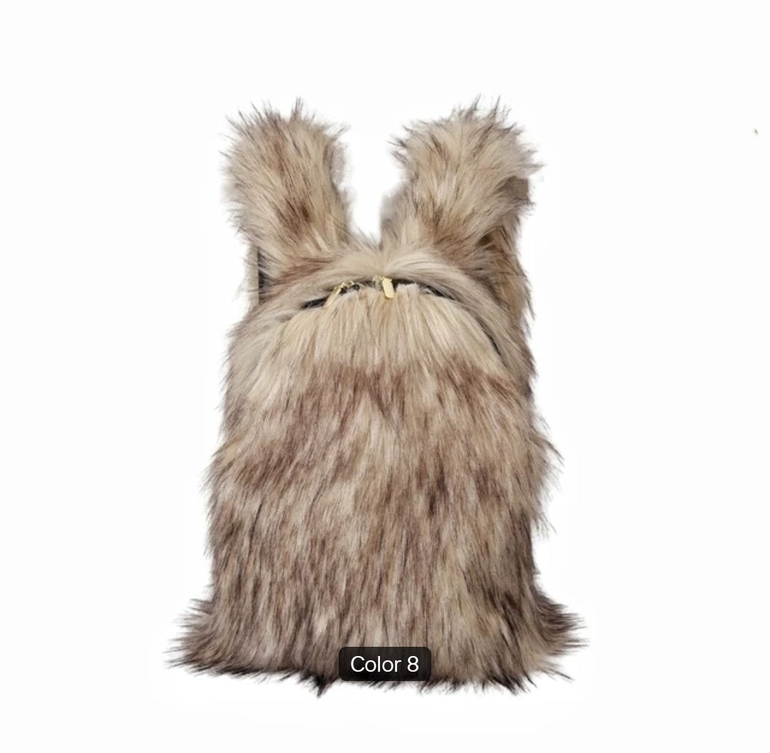 (Free Shipping) Furry Faux Fur Women's Luxury Designer Backpack Handbag Purses Women's Gradient Shoulder Bag Women's Rucksack