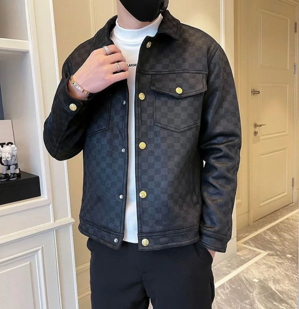 (Free Shipping)(Tariffs included in price)Autumn Winter Suede Plaid Jacket for Men Lapel Slim Fit Casual Business Bomber Jacket Social Streetwear Windbreaker Coat