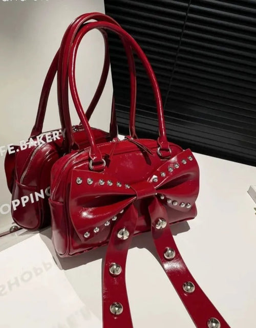 Load image into Gallery viewer, (Free Shipping)(Tariffs included in price) Women's Rivet Bolsos Mujer Motorcycle Bow Bag Underarm Shoulder Bags American Style Sac Femme New Adjustable Strap Bolso
