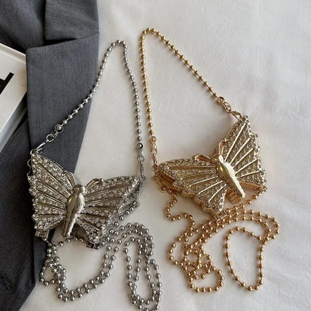 (Free Shipping)(Tariffs included in price) Metal Mini Butterfly Small Shoulder Crossbody Bags for Women Luxury Party Evening Handbags and Purses Female Diamond Clutches