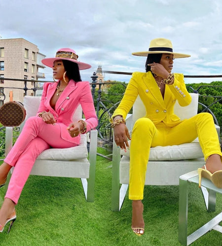 (Free Shipping)(Tariffs included in price) New Formal Outfit Set Plain Lady Blazer And Long Pants Blazers Suits Two Pieces Women Suit