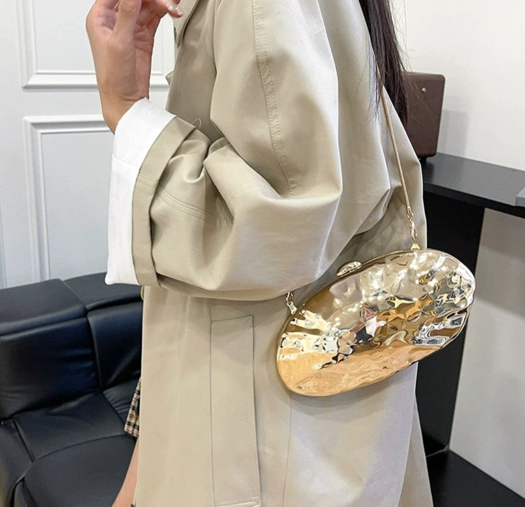 (Free Shipping)(Tariffs included in price) Designer Acrylic Square/Oval Shape Clutch Bag Gold Women Evening Party Bag Shiny Metal Shoulder Crossbody Bags Small Purse