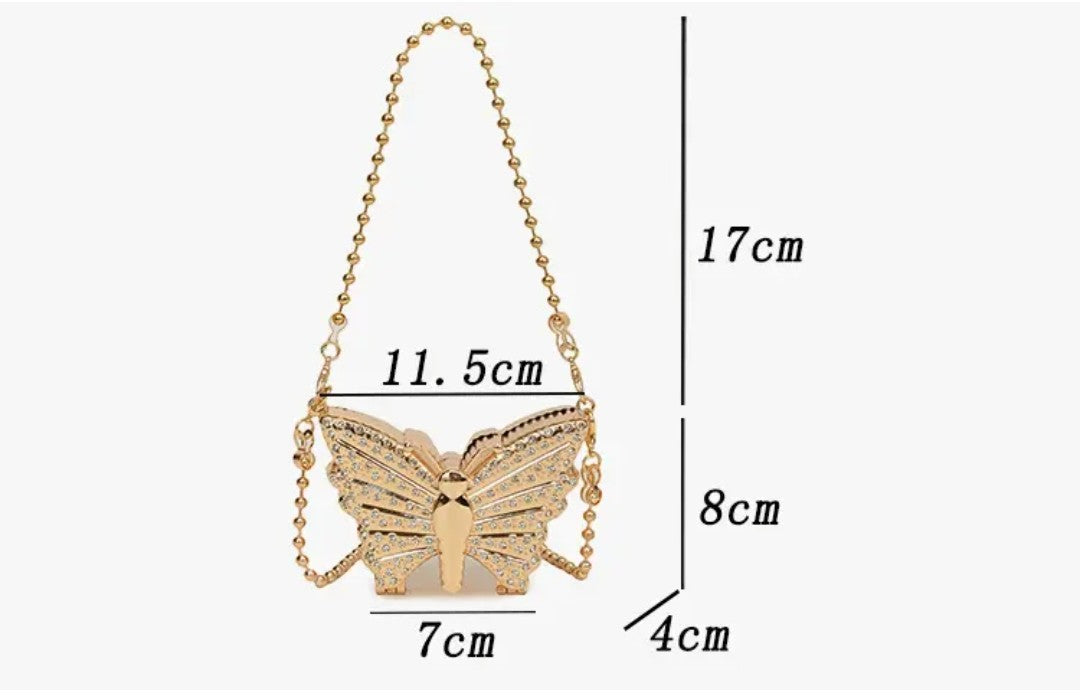 (Free Shipping)(Tariffs included in price) Metal Mini Butterfly Small Shoulder Crossbody Bags for Women Luxury Party Evening Handbags and Purses Female Diamond Clutches