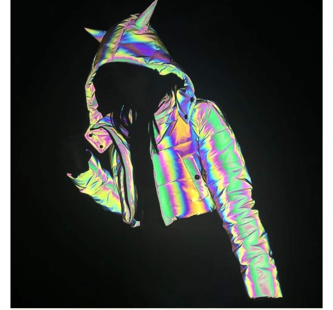 (Free Shipping)(Tariffs included in price) Winter Wear Crop Top Holographic Reflective Women Padding Jacket With Hood