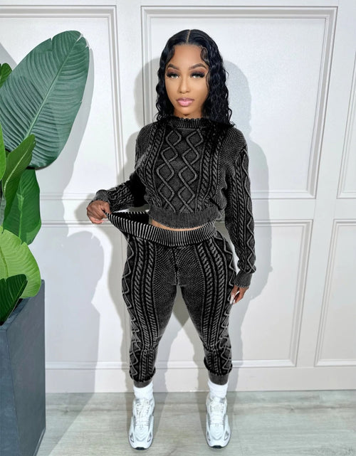 Load image into Gallery viewer, (Free Shipping)(Tariffs included in price) Autumn Hot Selling O-neck Retro Style Women Cotton Tracksuit Elastic Pullover Rhombus Two Piece Sweater Sets
