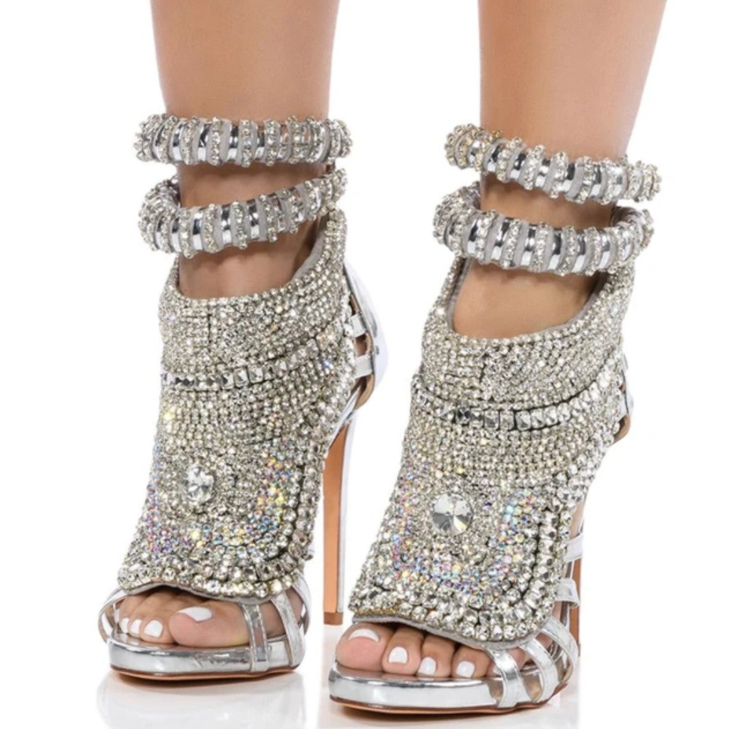 (Free Shipping) Luxury Women's Diamond High Heel Rhinestone Stiletto Sandal Dress Shoes