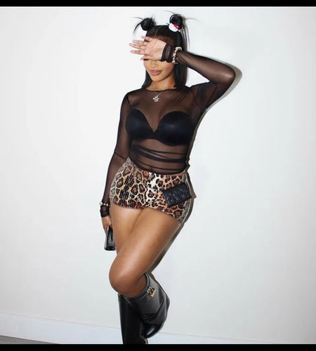 (Free Shipping)(Tariffs included in price) Sequins Leopard Print Shorts Women Hipster Sexy Low Waist Stretch Hot Pants