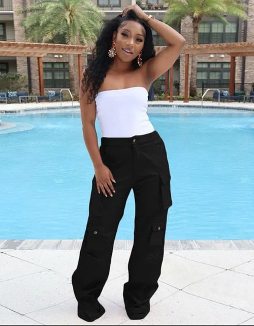 Load image into Gallery viewer, (Free Shipping)(Tariffs included in price) Women's cargo pants and trouser pu leather sweatpants track ladies joggers long pants fall winter with pockets
