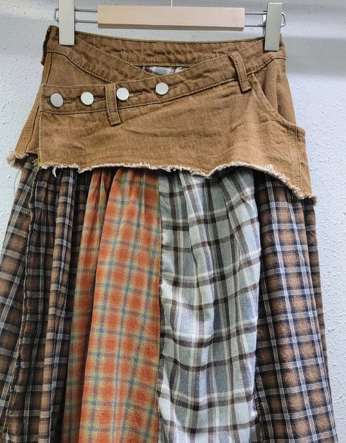 Load image into Gallery viewer, (Free Shipping)(Tariffs included in price) Irregular High Waist Casual Jean Plaid Skirt Women Long Denim Skirt
