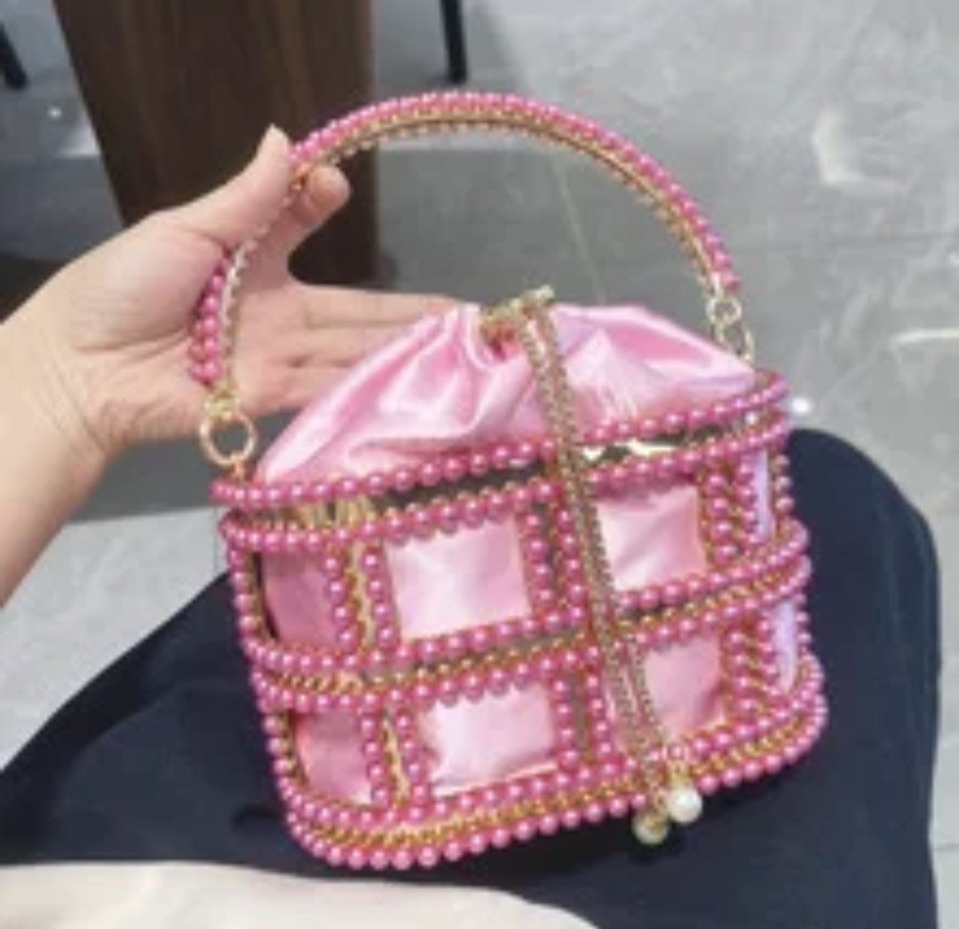 (Free Shipping)(Tariffs included in price) Diamond Metal Birdcage Dress Handbag Women's Chain Clutch Evening Bag