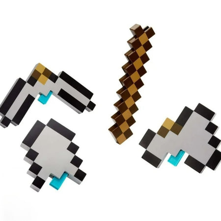 (Free Shipping)(Tariffs included in price) Pixelated 3 in 1 Pick Axe Spear And Axe Interchangeable Kids Toy Building Blocks Play Tools