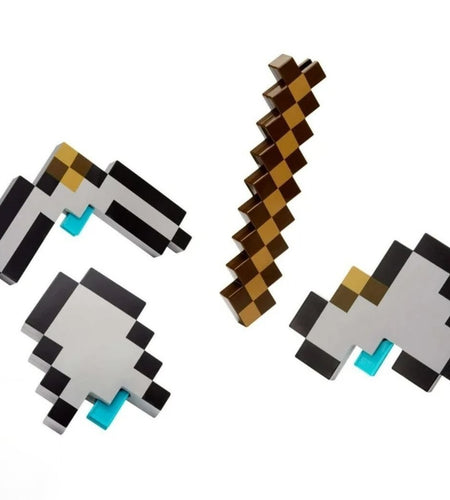 (Free Shipping)(Tariffs included in price) Pixelated 3 in 1 Pick Axe Spear And Axe Interchangeable Kids Toy Building Blocks Play Tools