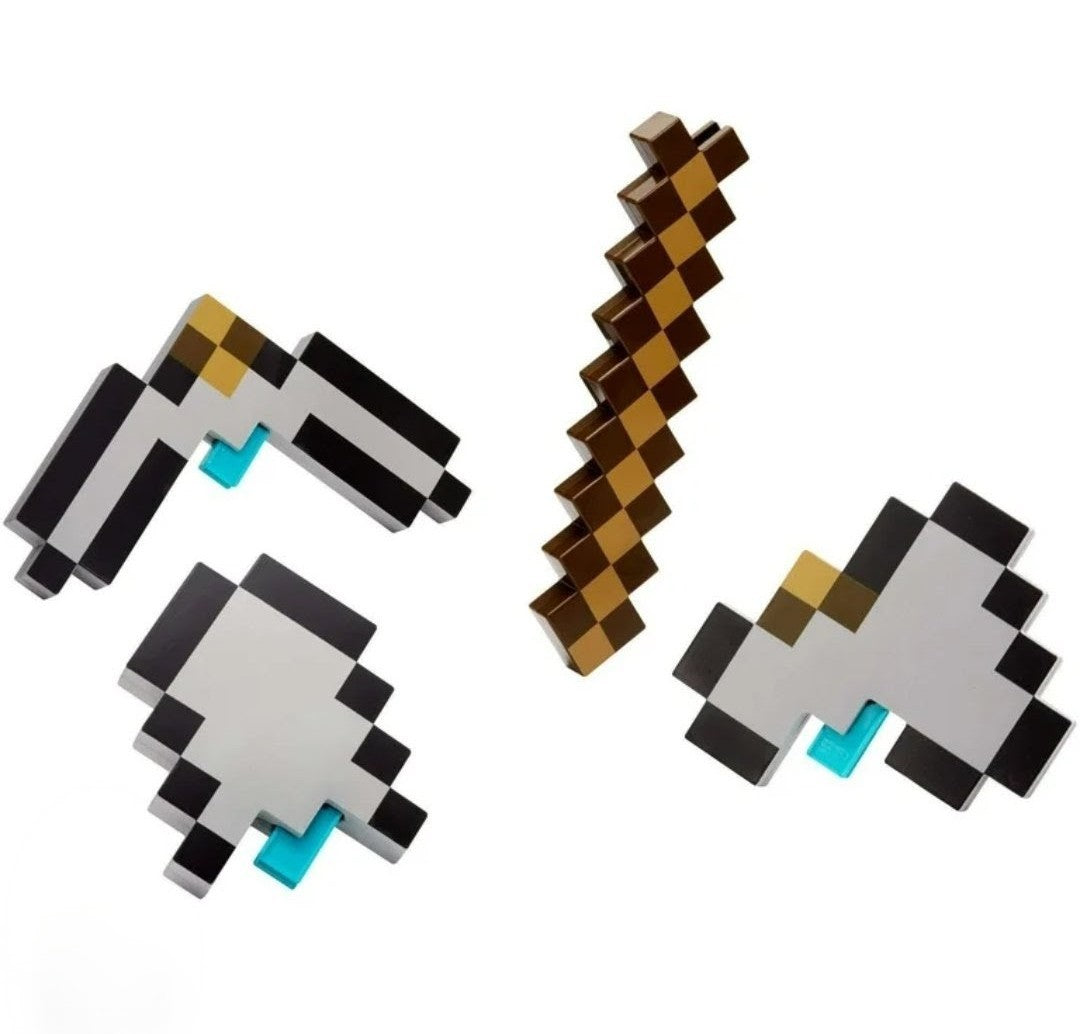 (Free Shipping)(Tariffs included in price) Pixelated 3 in 1 Pick Axe Spear And Axe Interchangeable Kids Toy Building Blocks Play Tools