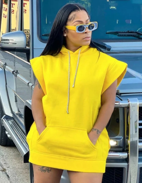 Load image into Gallery viewer, (Free Shipping)(Tariffs included in price) Ladies Spring solid color sleeveless hoodie dress cheap casual women dresses
