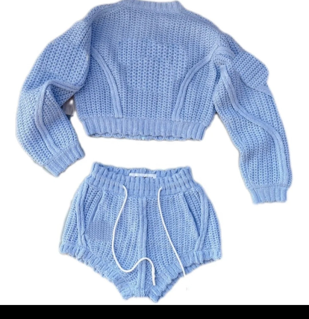 (Free Shipping)(Tariffs included in price) Loose Sports Sweater Top High Waist Shorts 2 Piece Set For Women