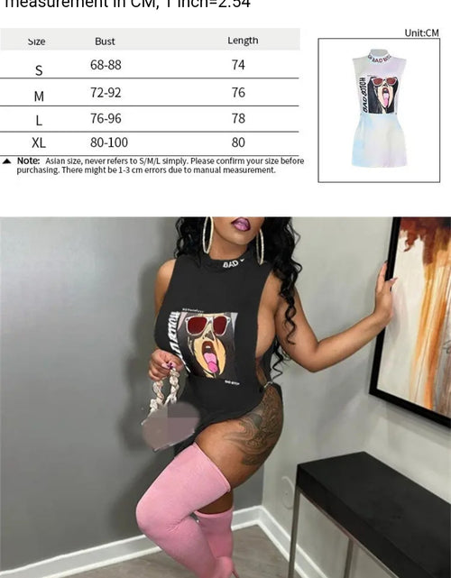 Load image into Gallery viewer, (Free Shipping)(Tariffs included in price) HigH Neck Letter Print Sexy Hollow Sleeveless Tank Dress Spicy Girl Loose T-shirt For Women
