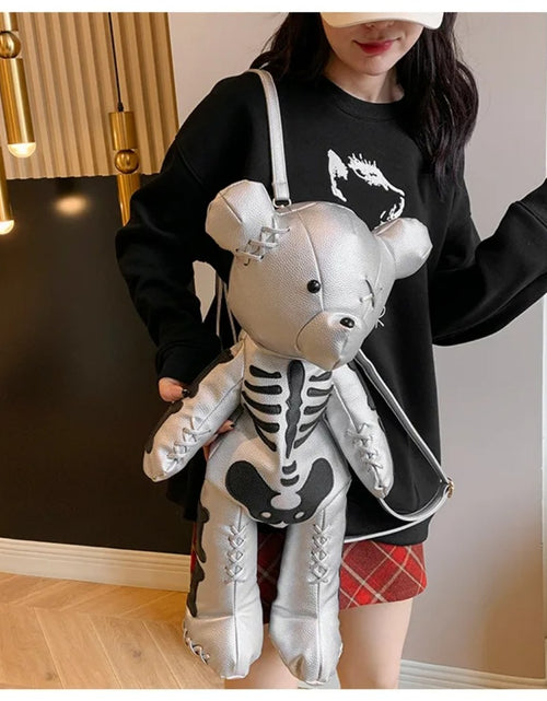 Load image into Gallery viewer, (Free Shipping)(Tariffs included in price) Funny Skeleton Bear Backpack PU Leather Artistic Personality Thriller Single Shoulder Crossbody Backpack Halloween Backpacks
