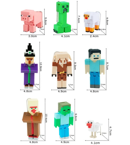 (Free Shipping)(Tariffs included in price) 10 Pack 3D Printed Colorful Pixel Style Flexible Toy Action Figures