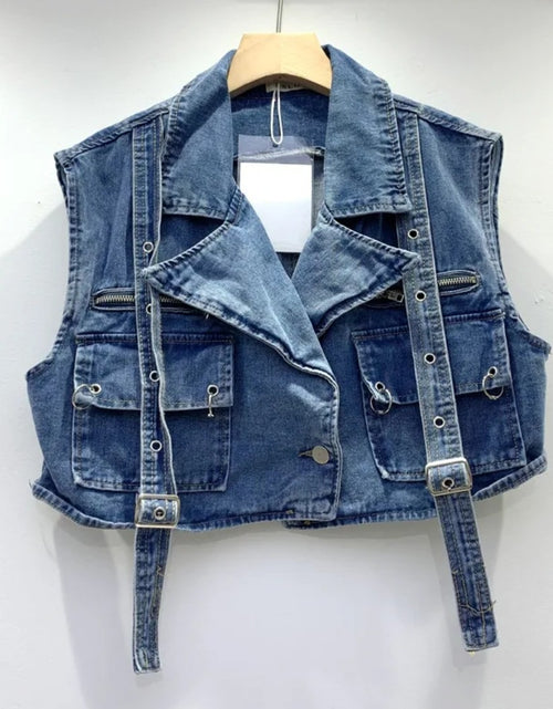 Load image into Gallery viewer, (Free Shipping) Women's denim clothes set vest and mini pocket skirt two-piece set for women denim cargo set
