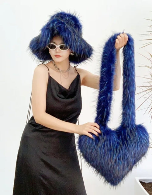 Load image into Gallery viewer, (Free Shipping)(Tariffs included in price)Designer Women's Luxury Furry Racoon Handbag Faux Fur Hat and Bag
