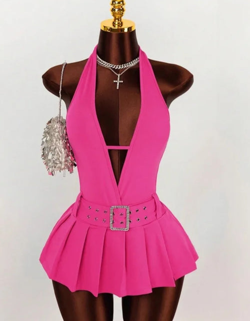 Load image into Gallery viewer, Fashion Deep V Backless A-line Mini Dresses Women Sleeveless Backless Lace up Slim Pleated Dress
