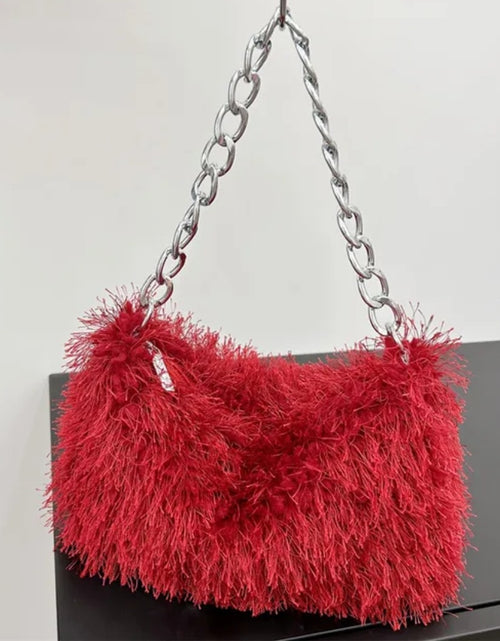 Load image into Gallery viewer, (Free Shipping) Plush Women's Hobos Underarm Bag Hot Girls Furry Clutch Shoulder Bag Luxury Faux Fur Female Fluffy Armpit Handbag
