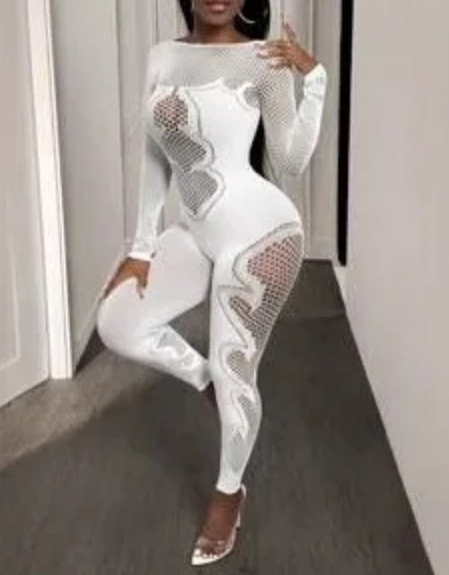 Load image into Gallery viewer, (Free Shipping)(Tariffs included in price)Autumn Fall Women Clothing Long Sleeve Hollow Out See Through Fitness Jumpsuit
