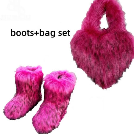(Free Shipping)(Tariffs included in price) Girls Fluffy Faux Fox Fur Boots Winter Woman Plush Warm Snow Bootas Luxury Footwear Furry Fur Boots