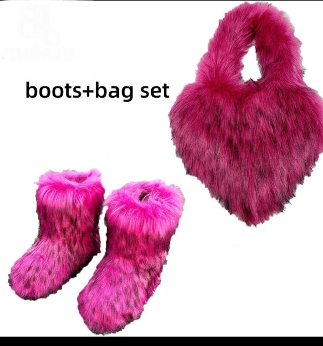 (Free Shipping)(Tariffs included in price) Girls Fluffy Faux Fox Fur Boots Winter Woman Plush Warm Snow Bootas Luxury Footwear Furry Fur Boots
