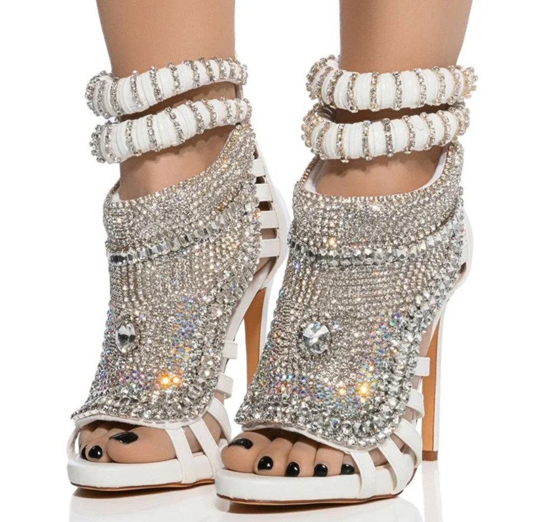 (Free Shipping) Luxury Women's Diamond High Heel Rhinestone Stiletto Sandal Dress Shoes