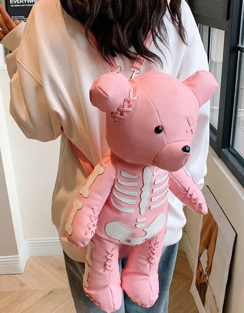 Load image into Gallery viewer, (Free Shipping)(Tariffs included in price) Funny Skeleton Bear Backpack PU Leather Artistic Personality Thriller Single Shoulder Crossbody Backpack Halloween Backpacks
