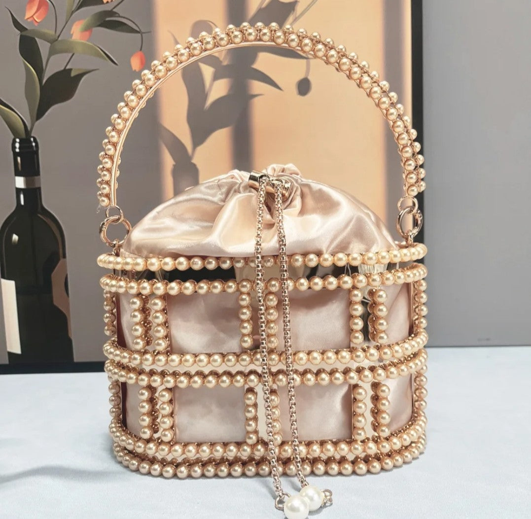 (Free Shipping)(Tariffs included in price) Diamond Metal Birdcage Dress Handbag Women's Chain Clutch Evening Bag