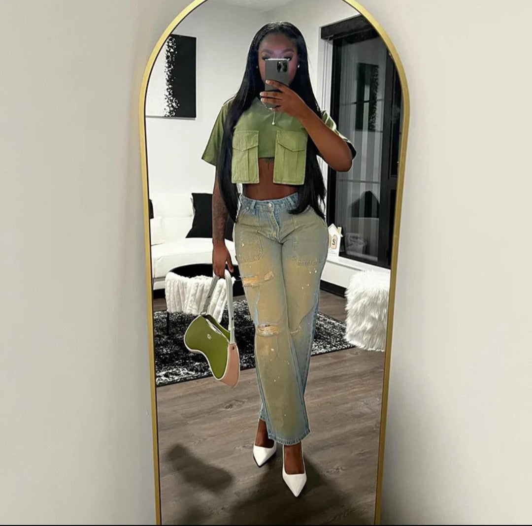 (Free Shipping)(Tariffs included in price) Solid Color O Neck Sexy Women Crop Tank Top oversized pockets