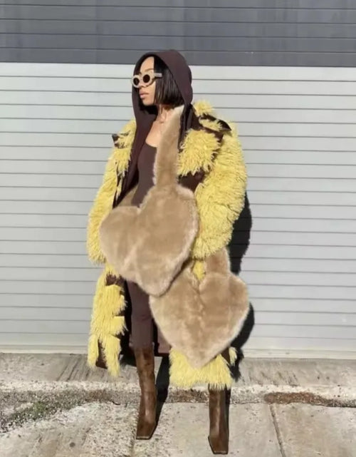 Load image into Gallery viewer, (Free Shipping)(Tariffs included in price) Fuax Fur Feather Love Heart Shaped Underarm Bag Ladies Trendy Long Tassel Plush Shoulder Bag Large Capacity Tote Handbag
