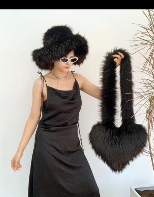 Load image into Gallery viewer, (Free Shipping)(Tariffs included in price)Designer Women's Luxury Furry Racoon Handbag Faux Fur Hat and Bag
