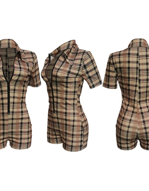 Load image into Gallery viewer, (Free Shipping)(Tariffs included in price) Summer plaid pattern short jumper set short sleeve Romper for women
