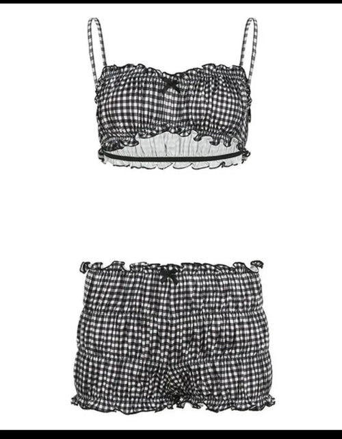 Load image into Gallery viewer, (Free Shipping)(Tariffs included in price) Plaid 2 Piece Beach Set Elastic Camisole+Ruched Shorts
