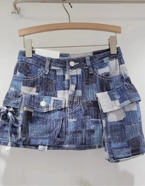 Load image into Gallery viewer, (Free Shipping) Women's denim mini skirt contrasting color multiple pocket patchwork cargo mini skirt
