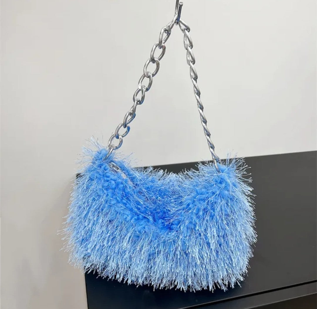(Free Shipping) Plush Women's Hobos Underarm Bag Hot Girls Furry Clutch Shoulder Bag Luxury Faux Fur Female Fluffy Armpit Handbag