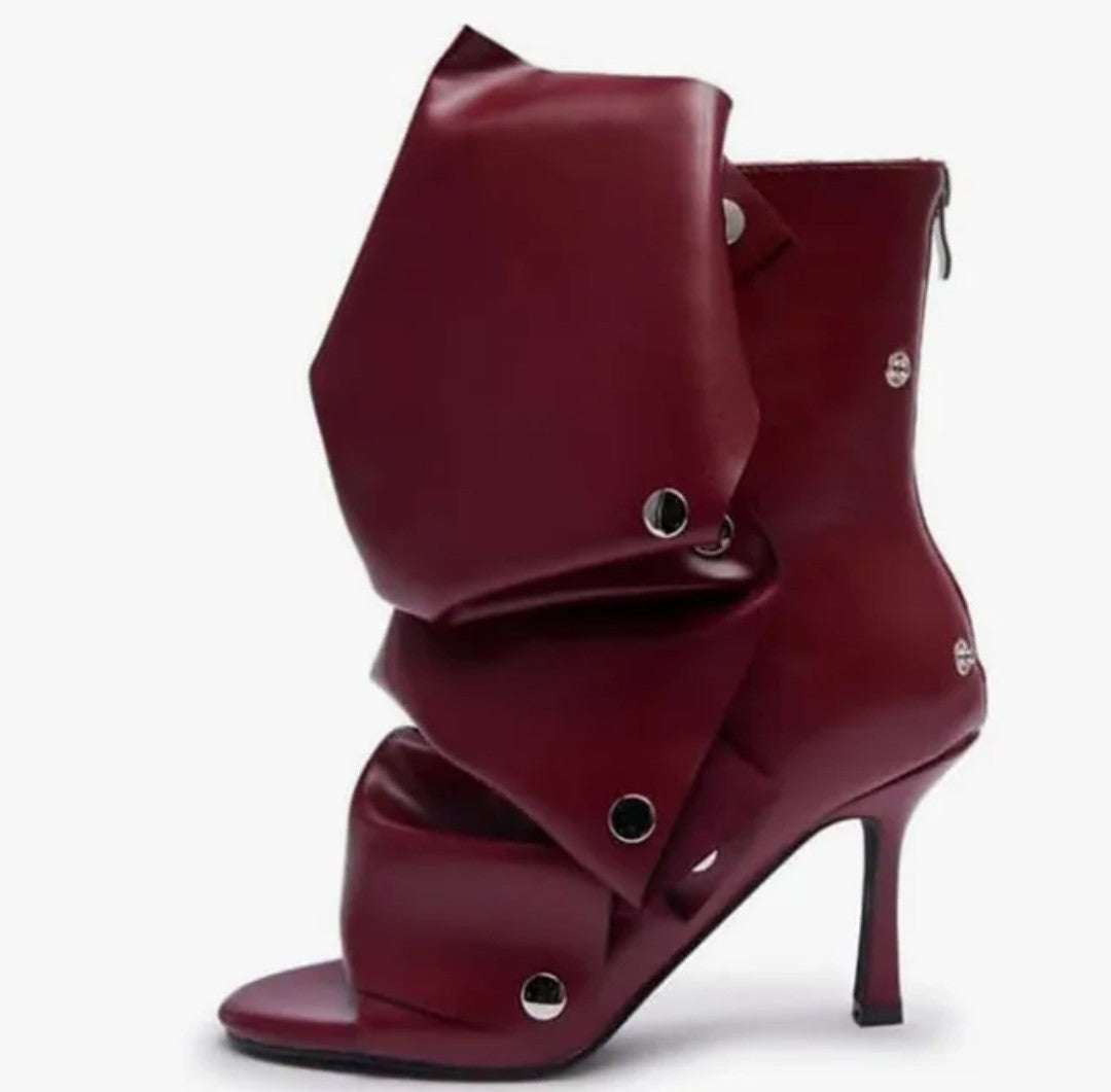 (Free Shipping) Summer Squared Open Toe High Heeled Short Boots Denim Colorful Plaid Ankle Pleated Upper Sandal Shoes