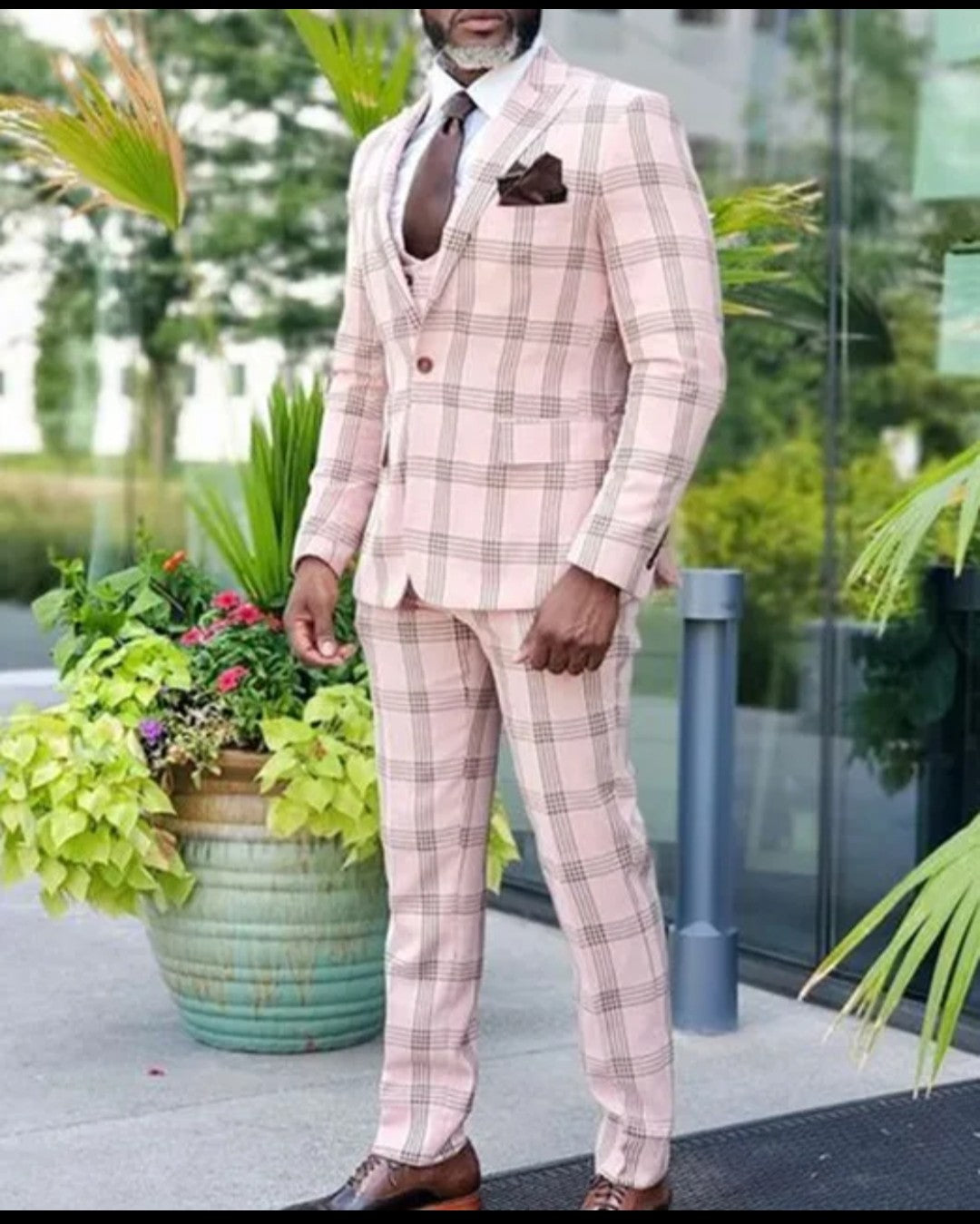 (Free Shipping)Men's 2 Piece Plaid Blazer Digital Print Suit Jacket with Zipper Fly Business Style