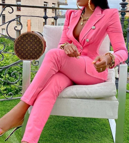 (Free Shipping)(Tariffs included in price) New Formal Outfit Set Plain Lady Blazer And Long Pants Blazers Suits Two Pieces Women Suit