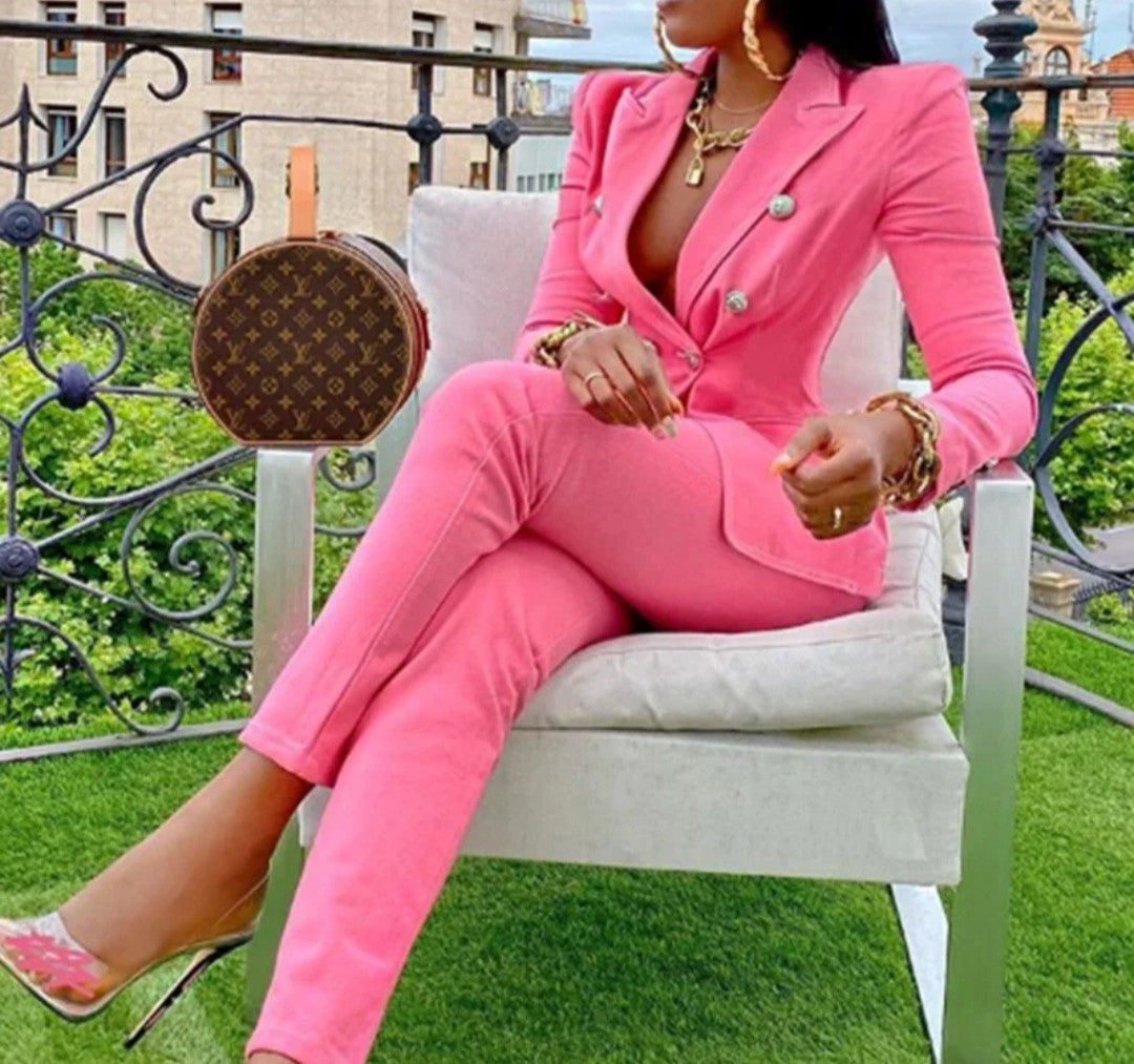 (Free Shipping)(Tariffs included in price) New Formal Outfit Set Plain Lady Blazer And Long Pants Blazers Suits Two Pieces Women Suit