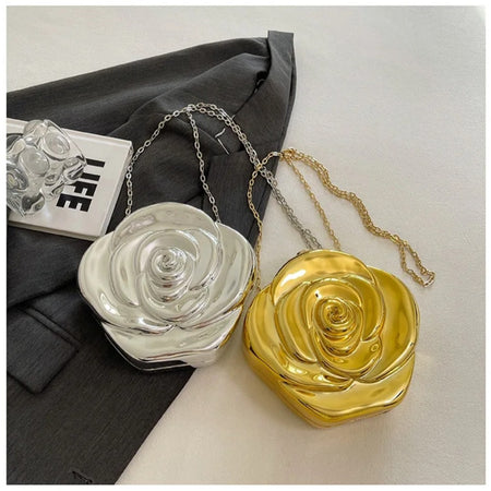 (Free Shipping)(Tariffs included in price) Luxury Acrylic Evening Bag for Women Fashionable Rose Flower Shaped Elegant Handbags Beads Chain Shoulder Cross Body