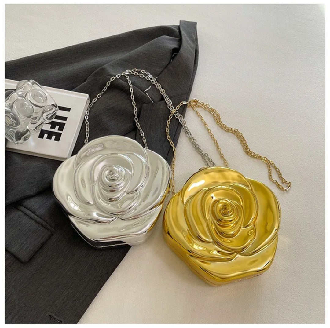 (Free Shipping)(Tariffs included in price) Luxury Acrylic Evening Bag for Women Fashionable Rose Flower Shaped Elegant Handbags Beads Chain Shoulder Cross Body