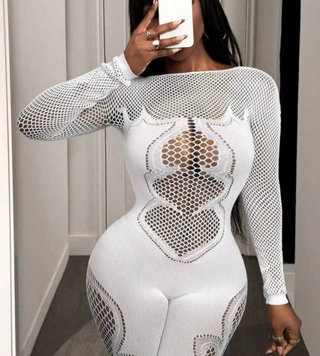 (Free Shipping)(Tariffs included in price)Autumn Fall Women Clothing Long Sleeve Hollow Out See Through Fitness Jumpsuit