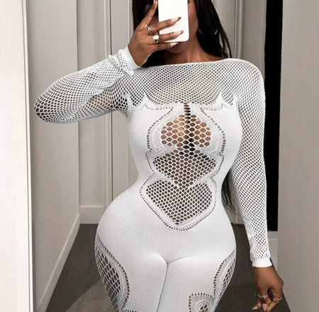 (Free Shipping)(Tariffs included in price)Autumn Fall Women Clothing Long Sleeve Hollow Out See Through Fitness Jumpsuit